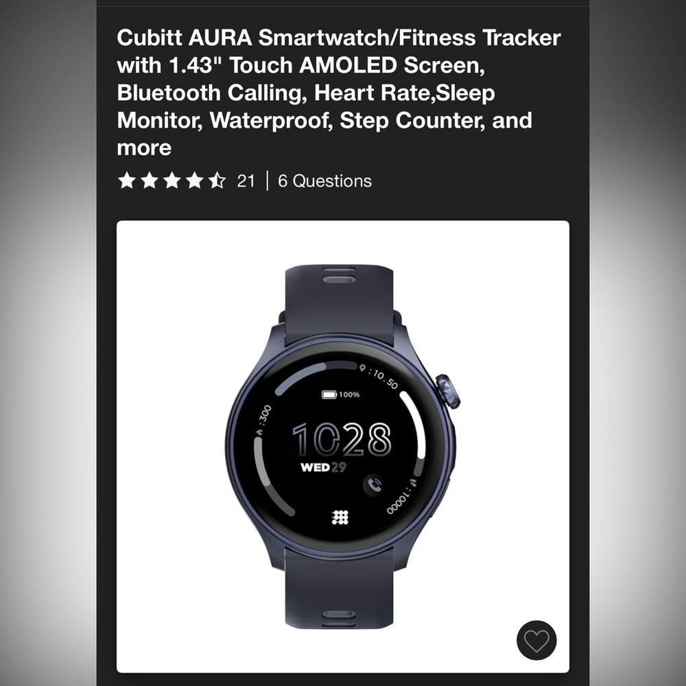 New In Box: Cubitt Aura Smart Watch Fitness Tracker Black